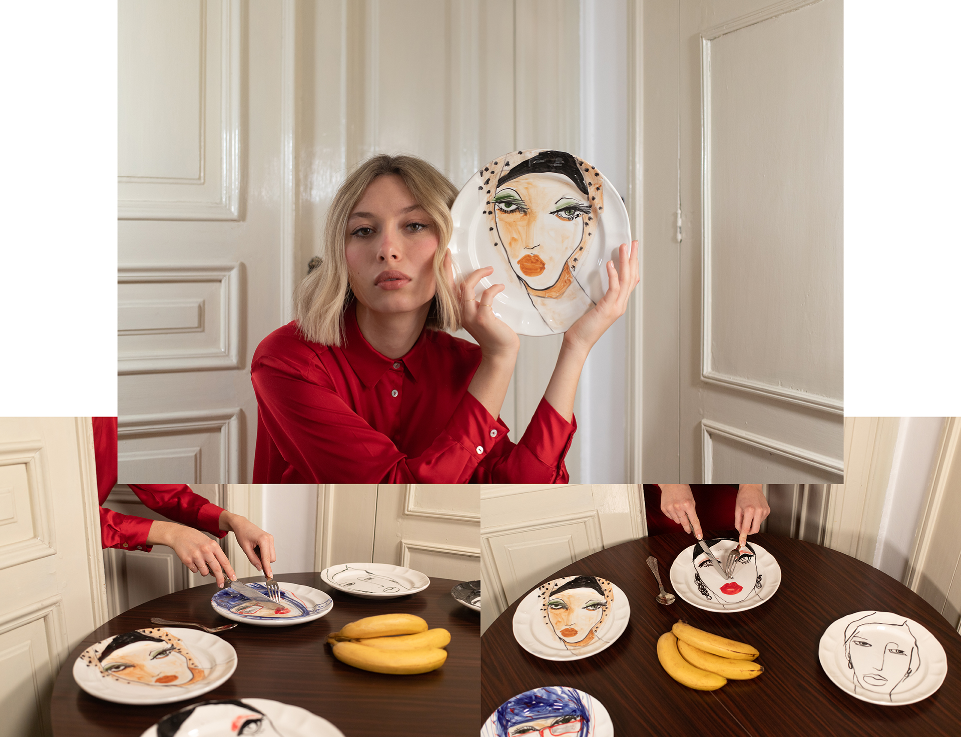 Modella con capsule collection in ceramica realizzata a mano