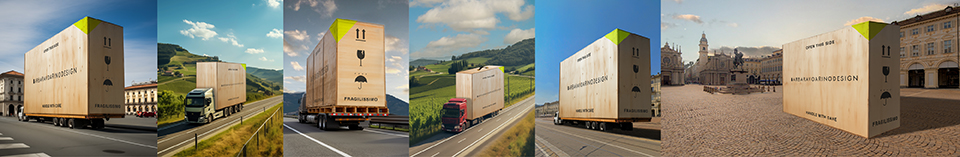 Cassa da trasporto oversize su camion in viaggio attraverso paesaggio collinare