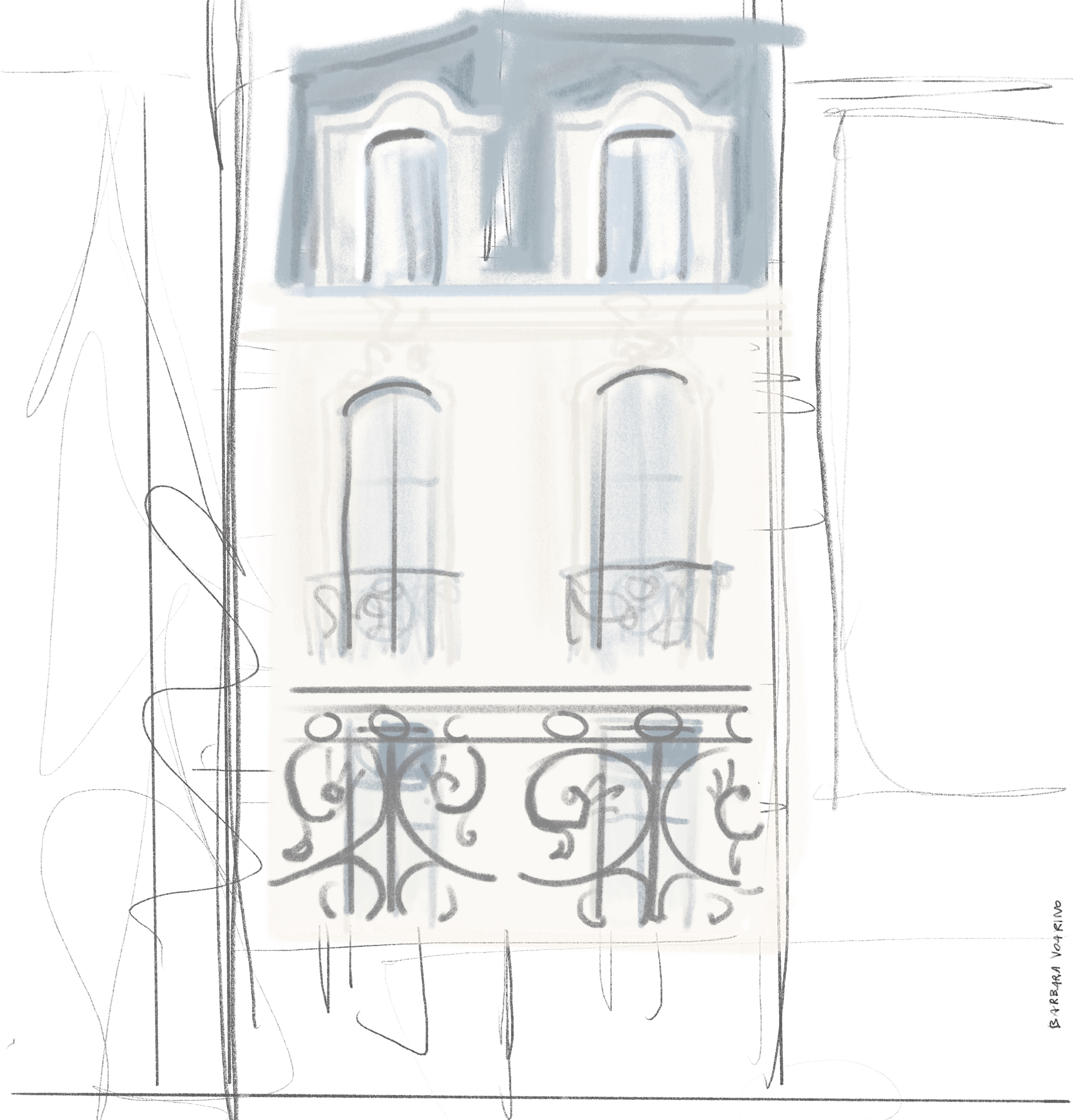 Bozzetto della facciata architettonica per la scena indoor della collezione