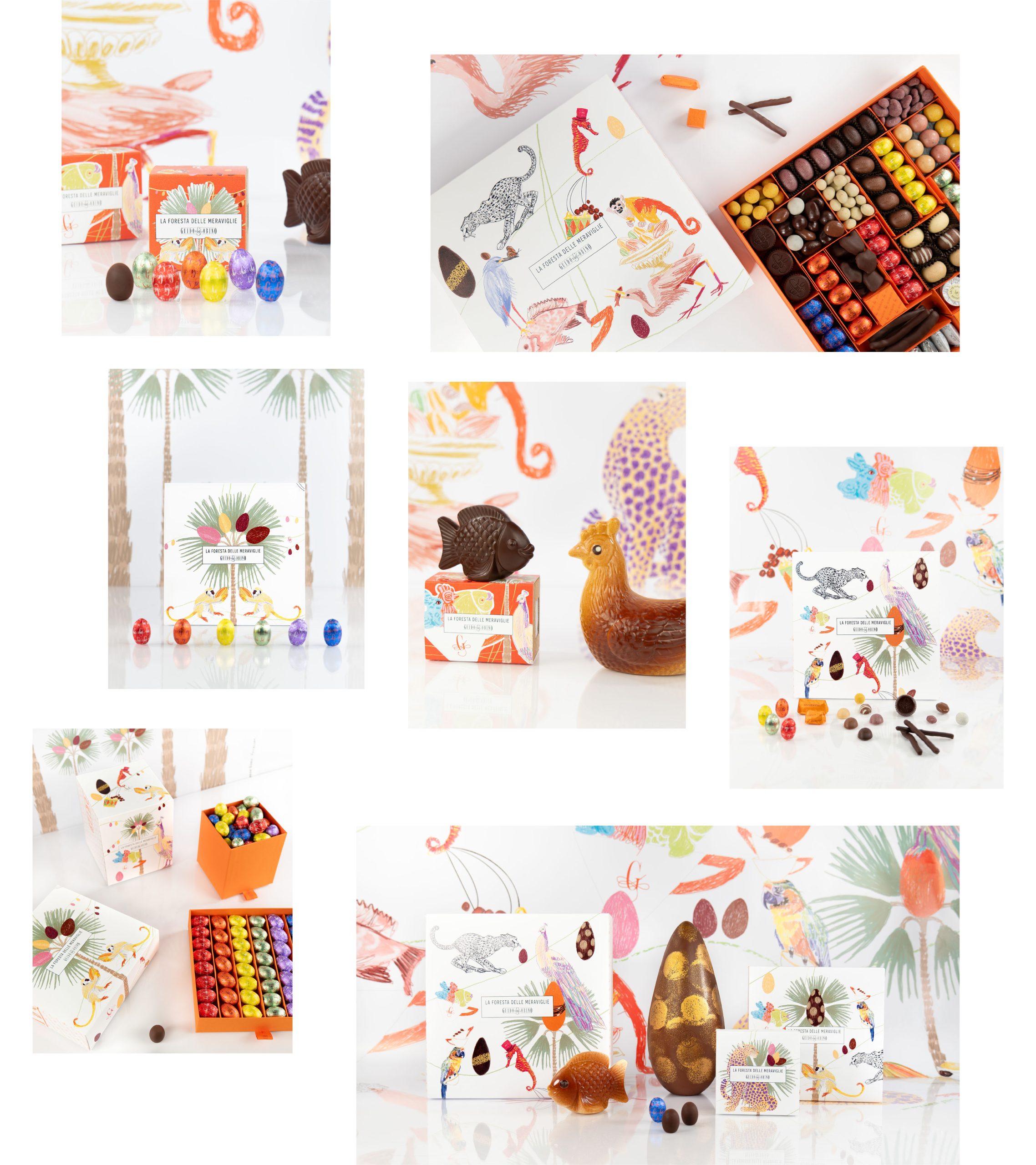 Soggetti in cioccolato e packaging illustrato della collezione Easter 2025