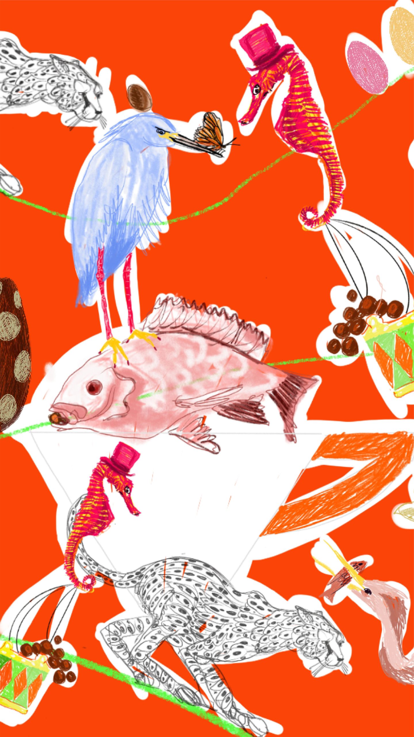 Pattern illustrato “Foresta delle Meraviglie” con animali e richiami al cacao vista mobile