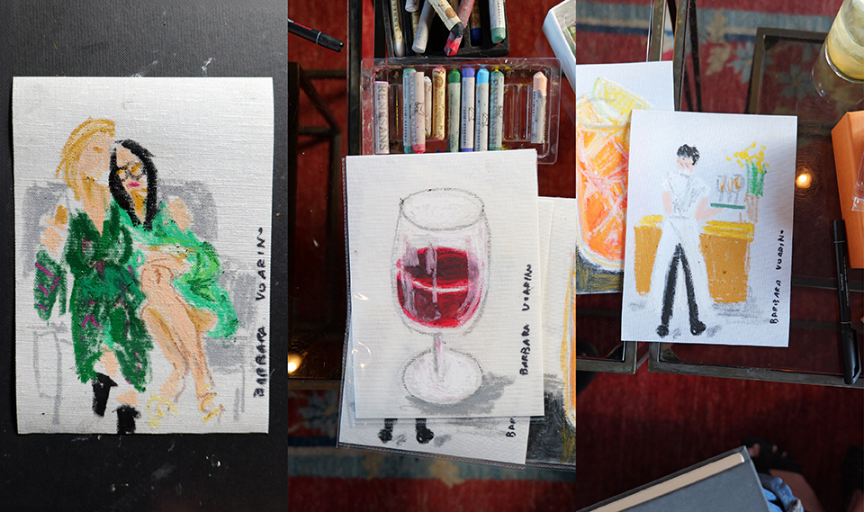 Opere finali di live drawing su tela prodotte durante performance artistica