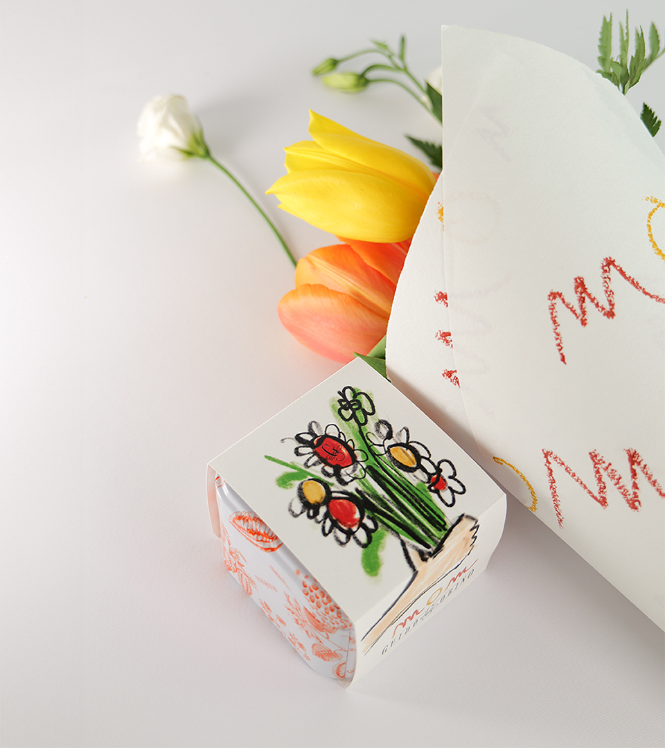 Concept visivo Mom, packaging illustrato dal linguaggio semplice e affettivo vista mobile