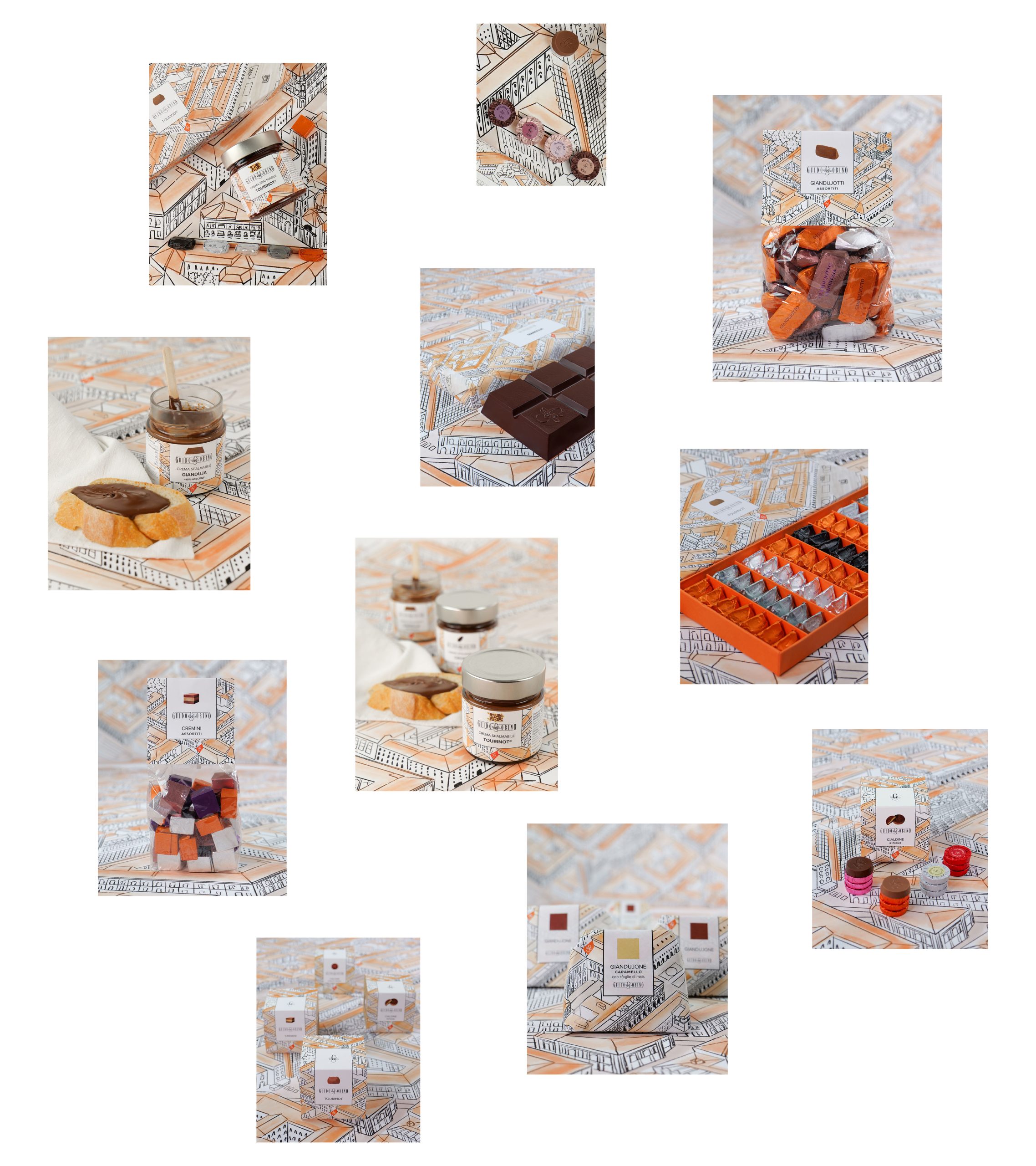 Shooting linea prodotto Gobino con packaging coordinato al concept illustrato