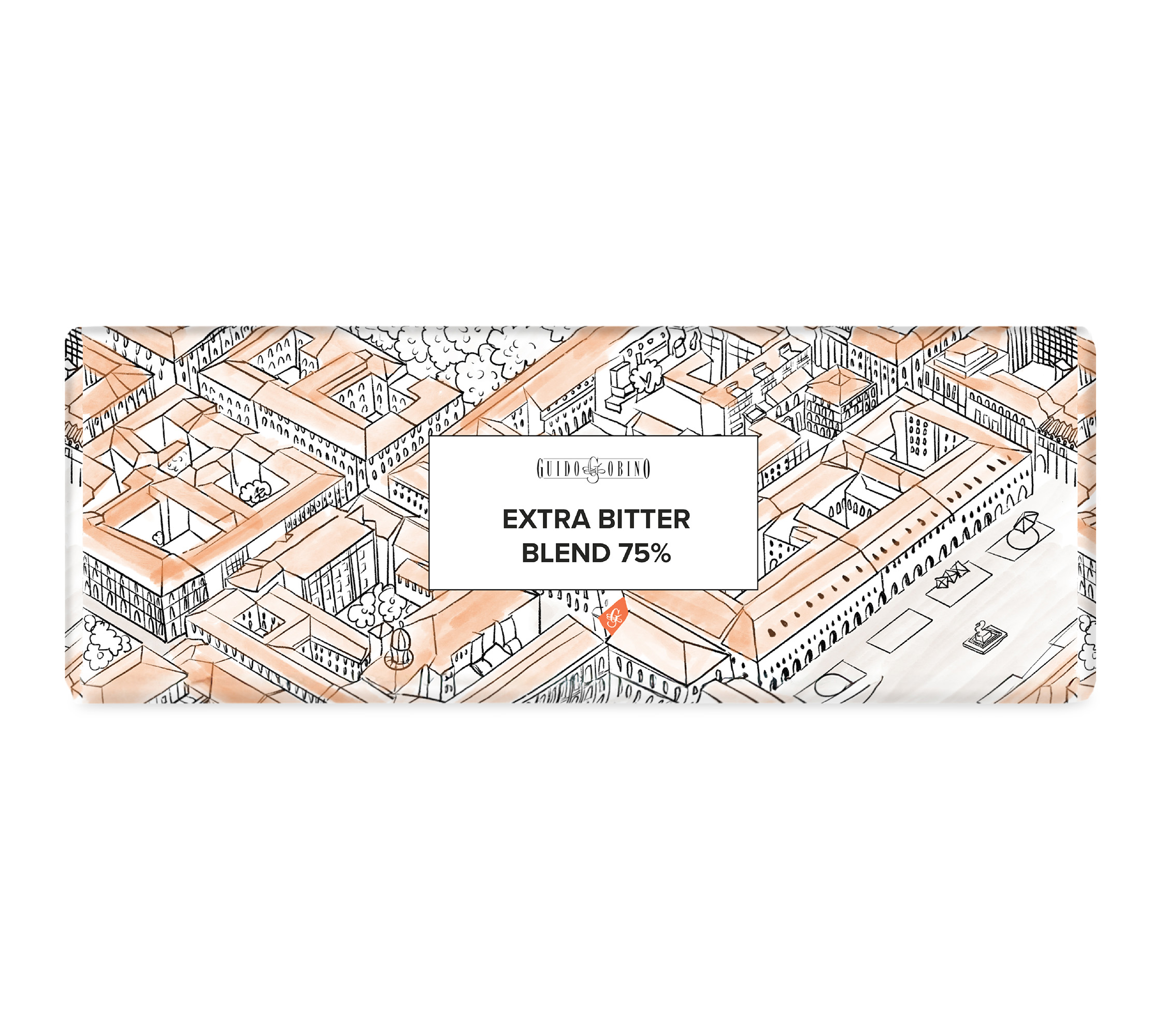 Packaging tavoletta con illustrazione di Torino e label prodotto centrale vista mobile
